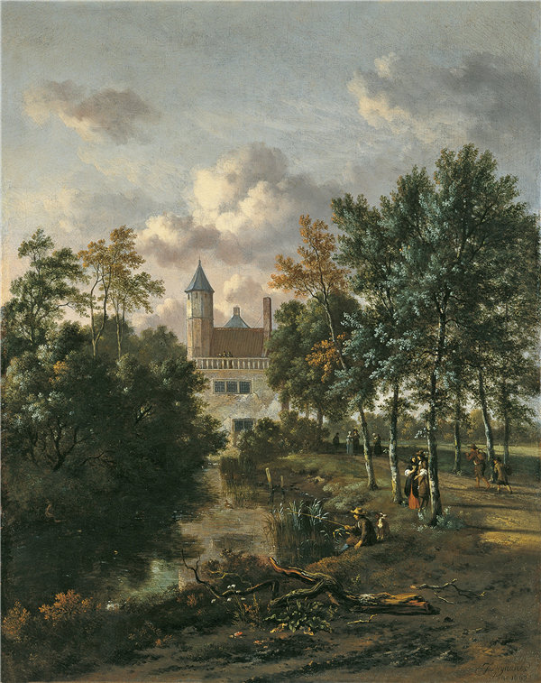 荷兰画家扬·维恩纳特（Jan Wijnants）-在森林里的城堡 1667年油画高清下载