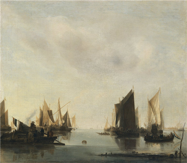 扬·范·德·卡佩尔（Jan van de Cappelle）-沿海场面与帆船 1655年-1660年油画高清