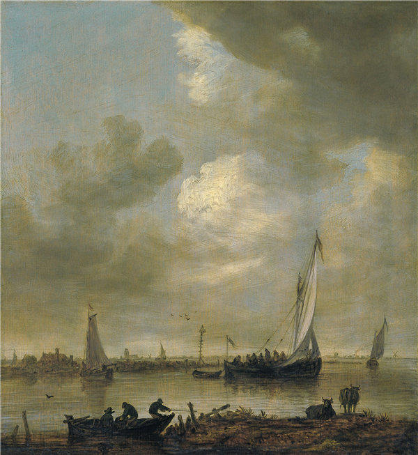 扬·约瑟夫（Jan Josephsz）一条河口与渔民 1651年油画高清下载