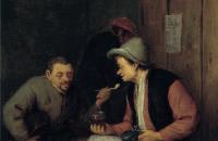 阿德里亚恩·范·奥斯塔德（Adriaen van Ostade）-小酒馆里的农民吸烟和饮酒 1645-1655年油画作品