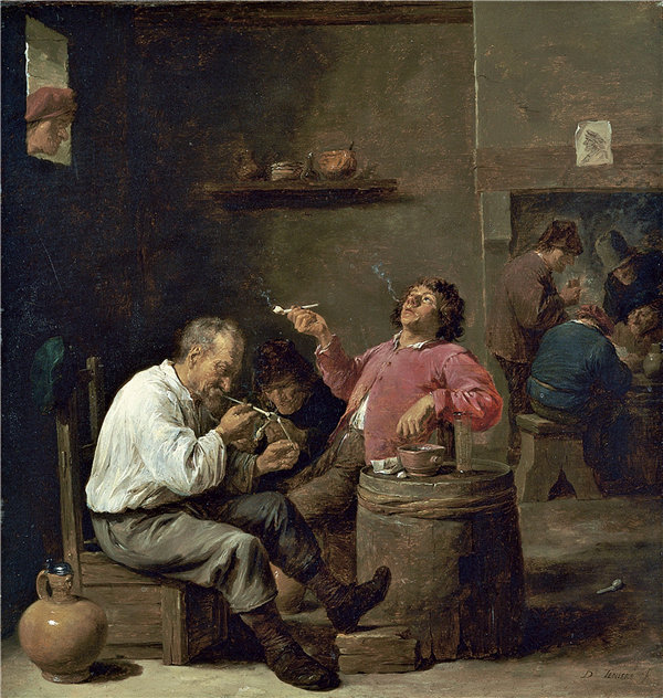 大卫·特尼尔斯二世（David Teniers II）-内政部的吸烟者 1637年油画高清