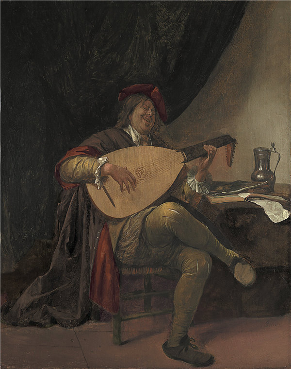 扬·哈维克斯（Jan Havicksz）-自画像演奏琵琶 1663年-1665年油画高清