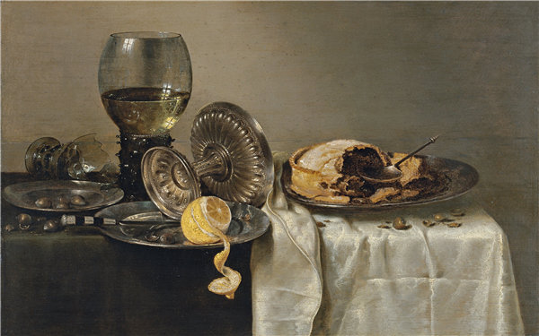 威廉·克拉斯（Willem Claesz）-静物与水果派和各种对象 1634年油画