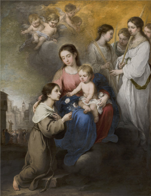 埃斯特万·穆里略（Esteban Murillo）-维泰博的圣母子与圣玫瑰 1670年油画