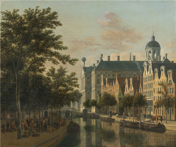 格里特·阿德里亚恩斯（Gerrit Adriaensz）-Nieuwezijds Voorburgswal与花卉市场 1686年油画