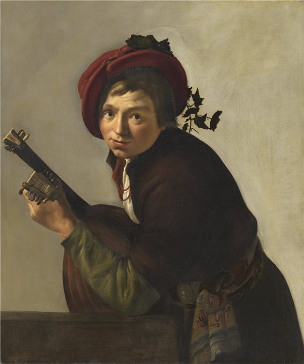 扬·格里特·范·布罗切斯特（Jan Gerrit van Bronchorst）-年轻人玩Theorbo 1642年-1645年油画