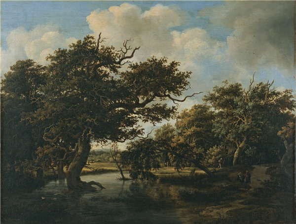 梅德（Meindert Lubbertsz）-林地池塘 1660-1663年油画高清下载