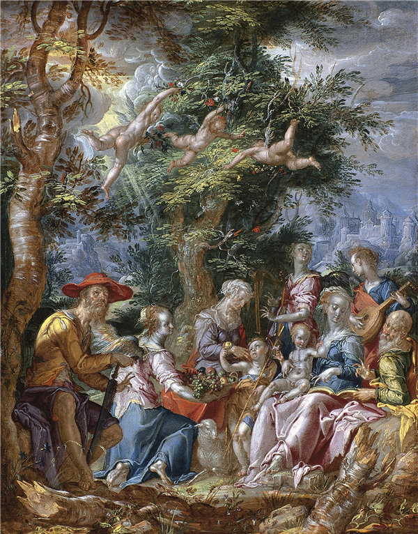 约阿希姆·安东尼斯（Joachim Antonisz）-圣徒与天使的神圣家族 1606年-1610年油画