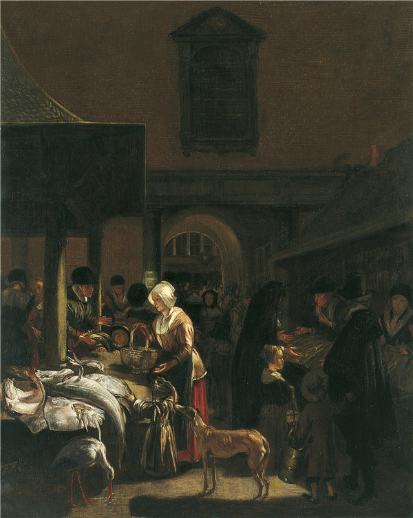 伊曼纽尔·德·威特(Emanuel de Witte)-大坝,阿姆斯特丹的老鱼市场 1650年油画