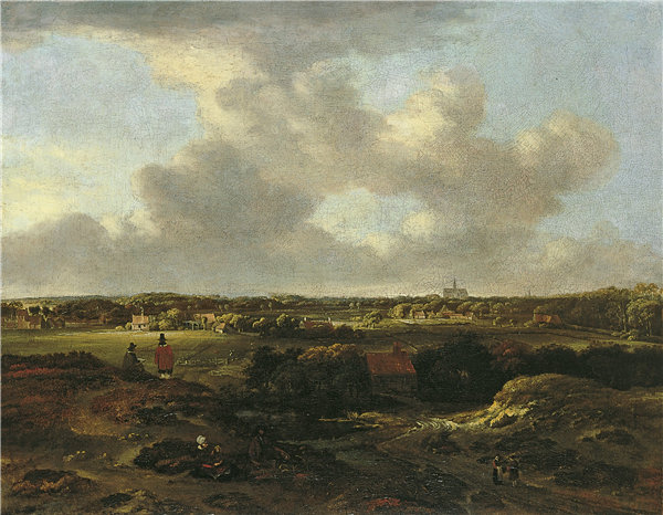 扬·维米尔·范·哈勒姆二世（Jan Vermeer van Haarlem II）-沙丘哈勒姆的景色  1660-1670年油画高清