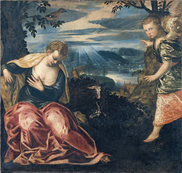 丁托列托（Jacopo Comin）-告诫玛诺亚的妻子 1555年-1559年作品高清