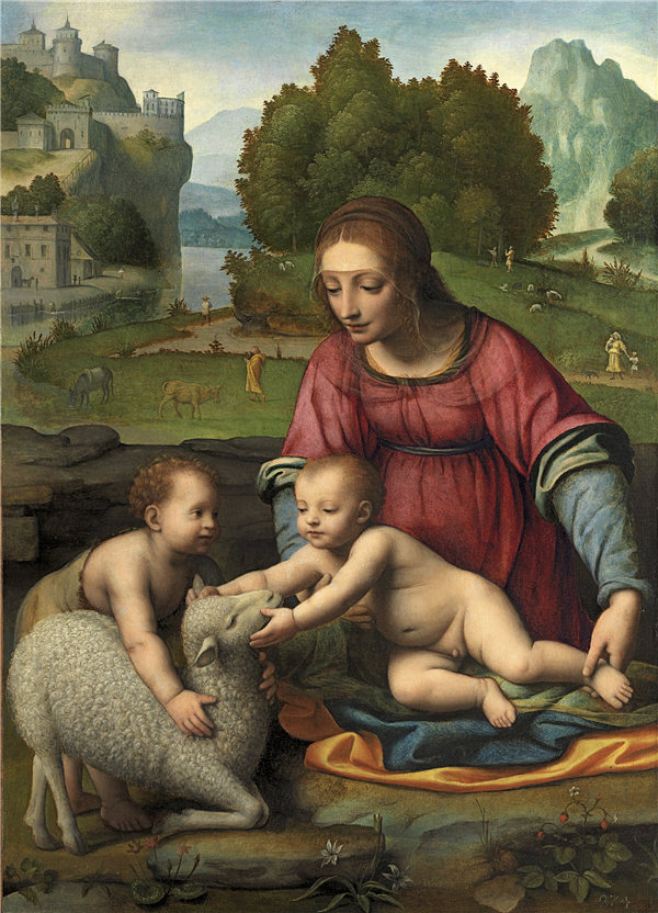 贝纳迪诺·路易尼（Bernardino Luini）-圣母子与浸信会圣约翰 1523年-1525年作品高清