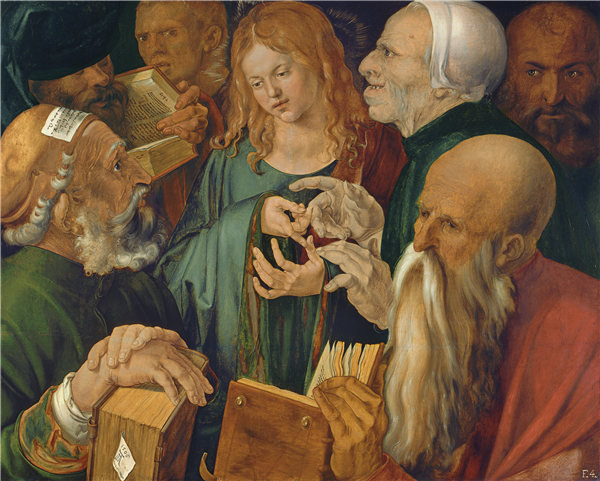 阿尔布雷希特·丢勒(Albrecht Dürer)-耶稣在医生中 1506年油画高清下载