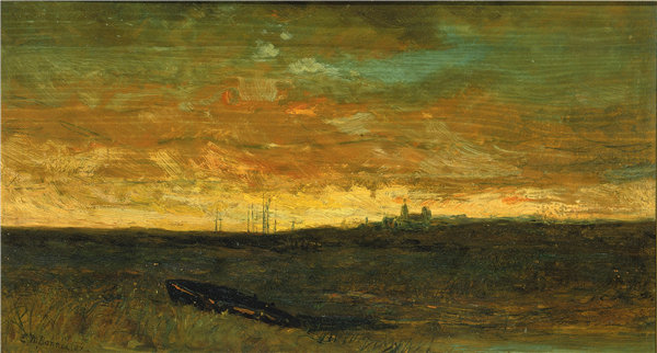 爱德华·米切尔·班尼斯特（Edward Mitchell Bannister） -日落场景 1875-1885年油画高清