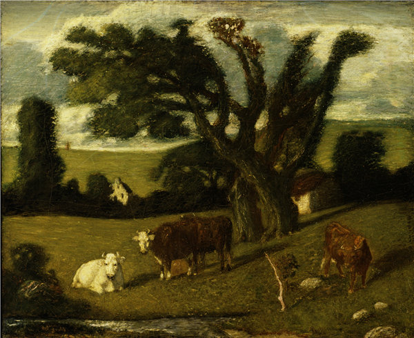 阿尔伯特·平克汉姆·赖德（Albert Pinkham Ryder）-《田园研究》  1897年油画