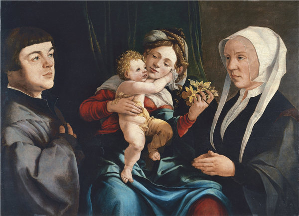 扬·范·斯柯(Jan van Scorel)-黄水仙的圣母与基督的孩子和捐助者 1535年作品