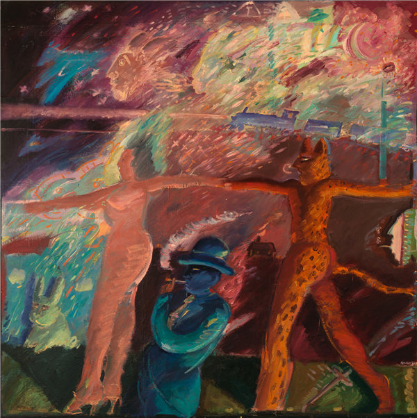 卡洛斯·阿尔玛拉兹（Carlos Almaraz），《欧洲和美洲虎》， 1982年油画高清