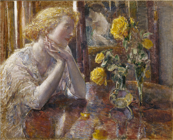 柴尔德·哈萨姆（Childe Hassam），19世纪的MaréchalNiel玫瑰 1919年油画高清