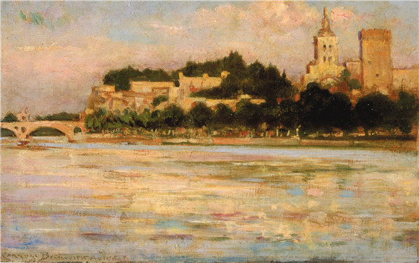 卡洛尔·贝克维斯（Carroll Beckwith）-教皇宫殿和阿维尼翁桥 1911年油画
