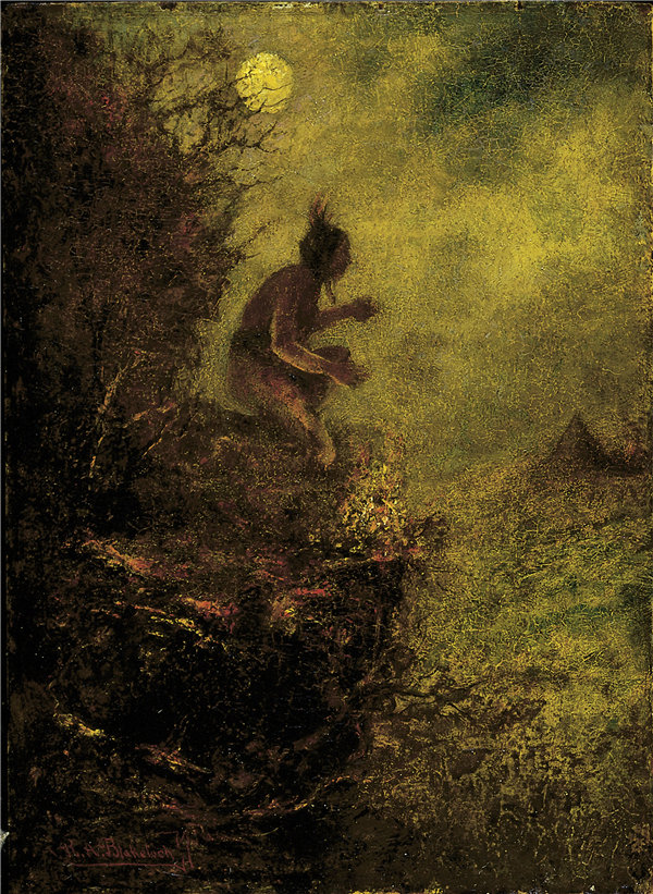拉尔夫·阿尔伯特·布莱克洛克（Ralph Albert Blakelock），《信号火》， 1885-1890年油画