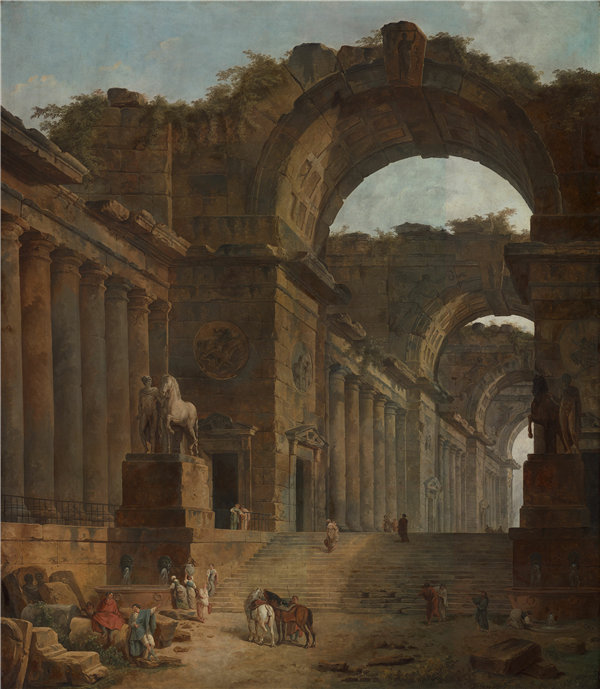 休伯特·罗伯特（Hubert Robert）-喷泉油画 1787年作品高清