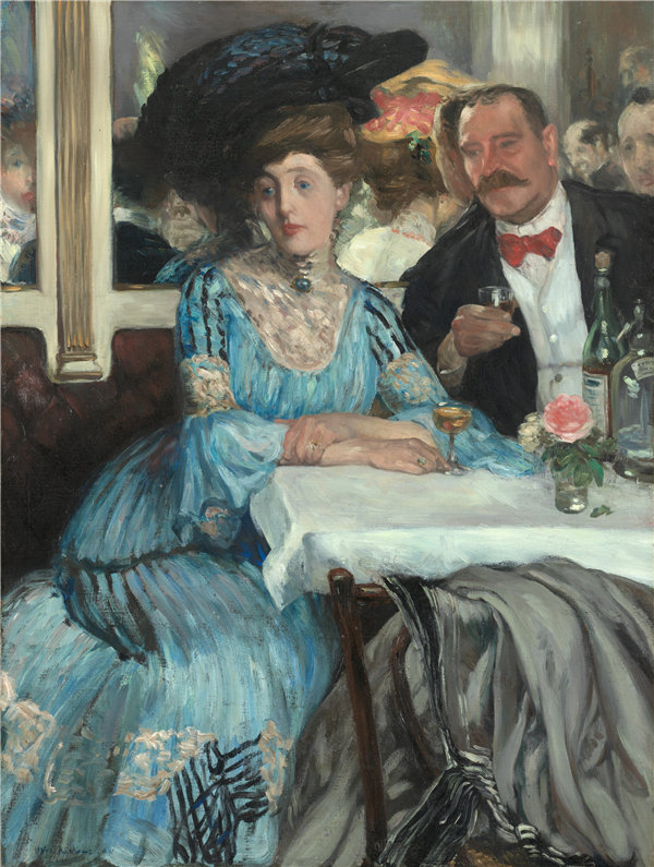 威廉·格拉肯斯（William Glackens）-在Mouquin的 1905年油画高清