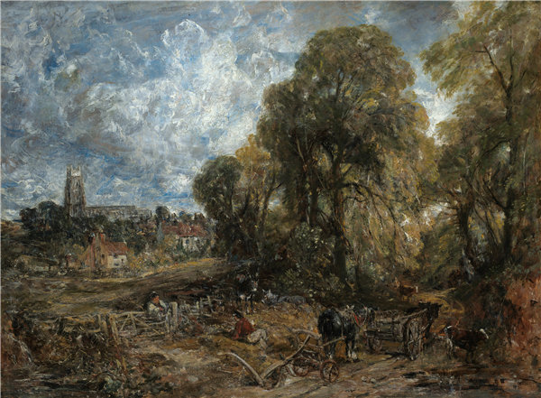 英国画家约翰·康斯特勃（John Constable）–斯托克·奈兰德 1836年油画高清下载
