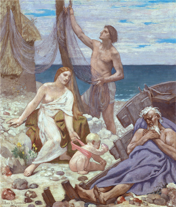 皮埃尔·皮维·德·夏凡纳(Pierre Puvis de Chavannes)-渔民家庭,1887年油画