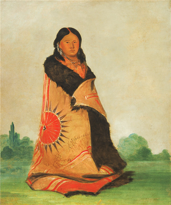 乔治·卡特林（George Catlin），孟顺沙（Mong-shóng-sha），弯曲的柳树，大酋长的妻子， 1832年油画