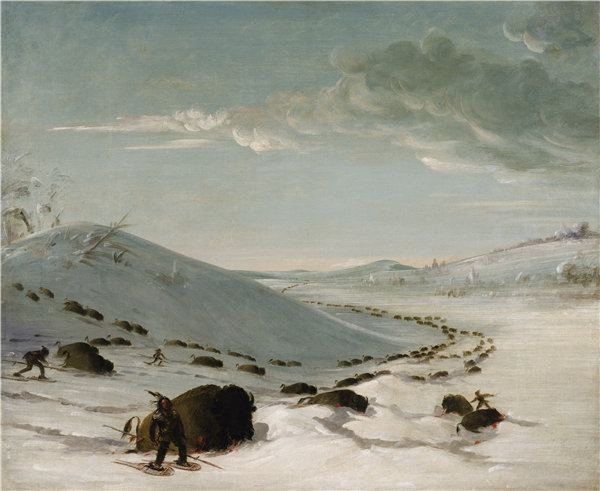 乔治·卡特琳（George Catlin）-冬季雪靴上的印第安人（1832-1833）油画