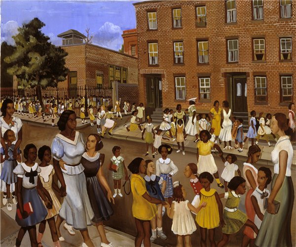 艾伦·罗汉·克里斯特（Allan Rohan Crite），《学校的行进》， 1936年油画