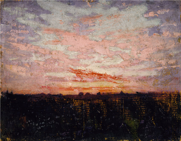 雅培·汉德森·塞耶（Abbott Handerson Thayer），《日出或日落》 1905-1909年油画