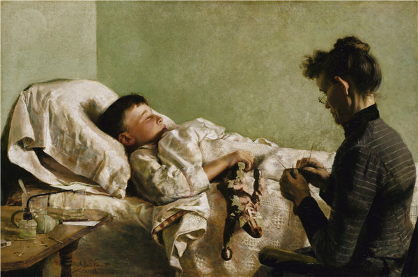 邦德·弗朗西斯科（J. Bond Francisco）-《生病的孩子》  1893年油画高清下载