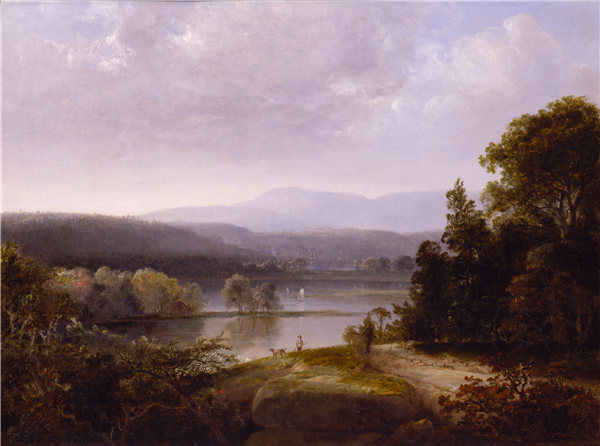 托马斯·多迪（Thomas Doughty），《猎人与狗的河景》 1850年油画