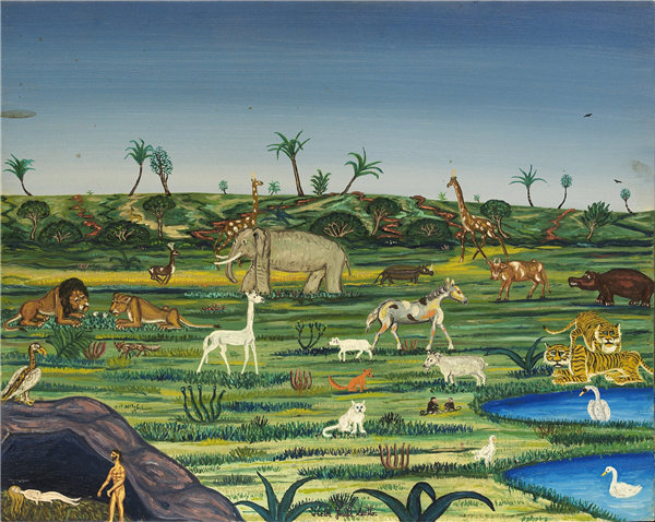 维克多·约瑟夫·加托（Victor Joseph Gatto）-《与亚当和夏娃的圣经风景》油画