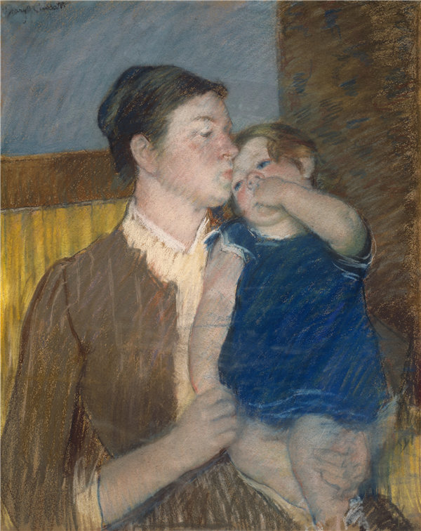 玛丽·卡萨特(Mary Cassatt)-母亲的晚安之吻,1888年作品高清下载