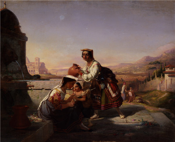 威廉·托曼·卡尔顿（William Tolman Carlton），《意大利风光》， 1860年油画高清下载