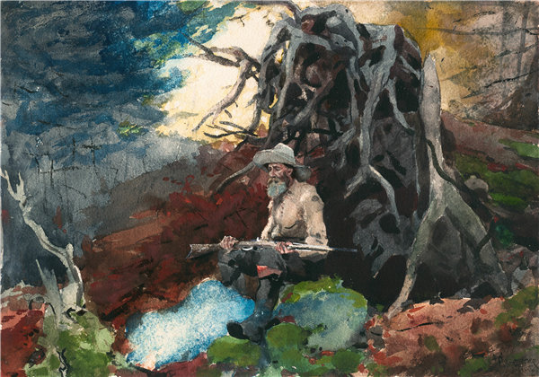 温斯洛·荷马（Winslow Homer）-营火，阿迪朗达克角 1892年作品