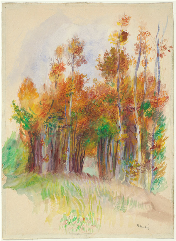 皮埃尔·奥古斯特·雷诺阿(Pierre-Auguste Renoir)-树丛，1888年 水彩作品