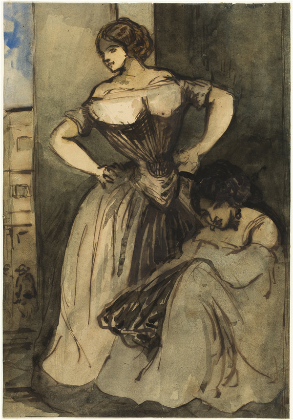 康斯坦丁·盖伊（Constantin Guys）-两个女人 1840年法国作品高清下载