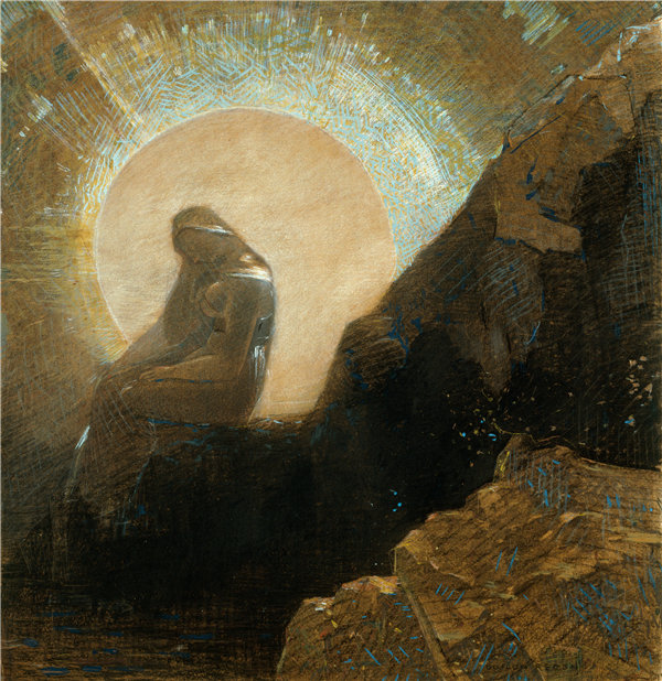 奥迪隆·雷顿（Odilon Redon）-忧郁，1876年法国作品高清下载
