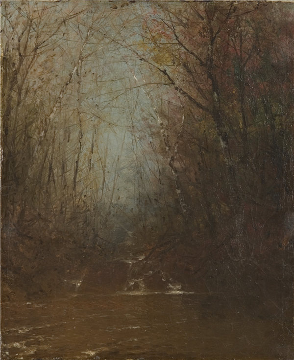 约翰·弗雷德里克·肯塞特（John Frederick Kensett），《溪流的森林内部》 1860-1870年油画