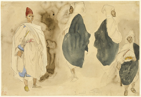 欧仁·德拉克洛瓦（EugèneDelacroix）-阿拉伯男人的四幅素描 1832年法国水彩作品