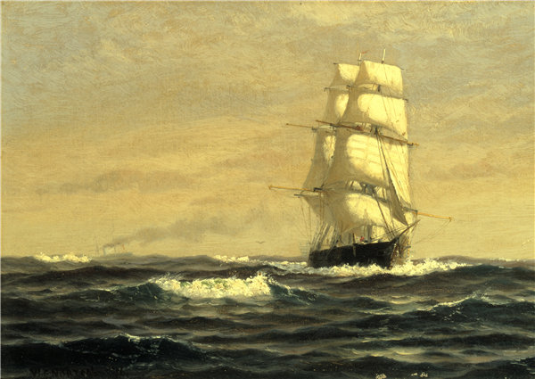 威廉·诺顿（William E.Norton），缅因州沿海帆船， 1876年油画高清下载