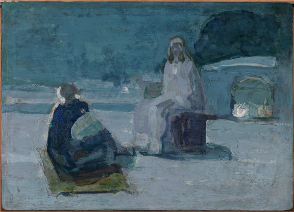 亨利·奥萨瓦·坦纳（Henry Ossawa Tanner），《在屋顶上研究基督和尼哥底母》  1923年油画
