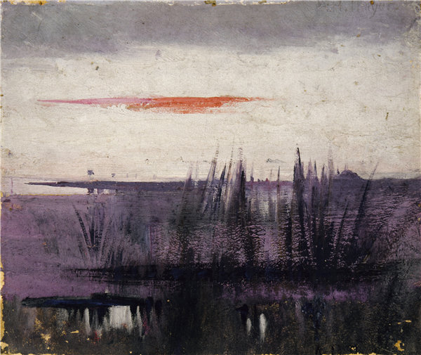 雅培·汉德森·塞耶（Abbott Handerson Thayer）-《白色火烈鸟模拟的天空》1905-1909年油画