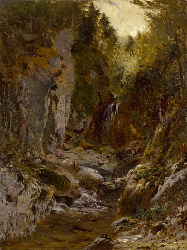 亚历山大·H·怀恩特（Alexander H.Wyant）-《水槽》，乳白色的河，阿迪朗达克山脉 1875年油画