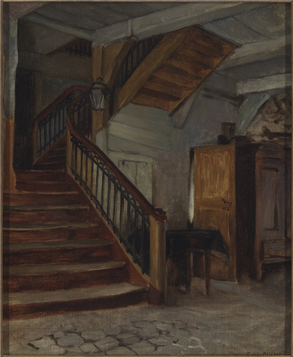 弗朗西斯·戴维斯·米勒（Francis Davis Millet）-《带缠绕楼梯的室内》油画
