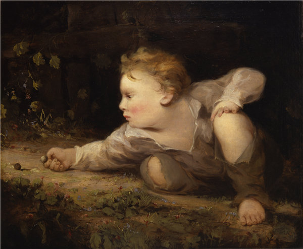 大卫·吉尔摩·布莱斯（David Gilmour Blythe）-《玩大理石的男孩》 1858年油画