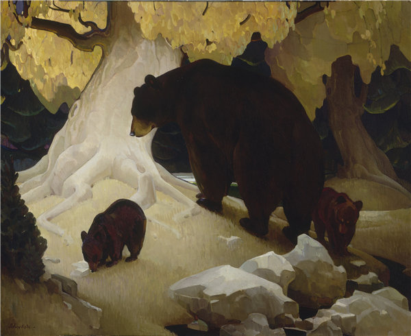 赫伯特·邓顿（W. Herbert Dunton）-跌倒山麓 1933-1934年油画